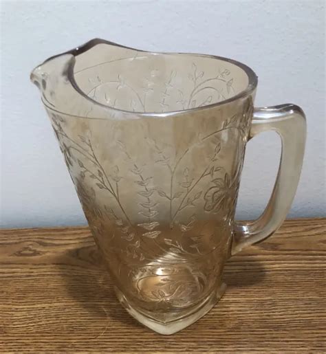 Vintage Jeannette Glass Floragold Iridescent Pitcher 64 Ounce Capacity 20 00 Picclick