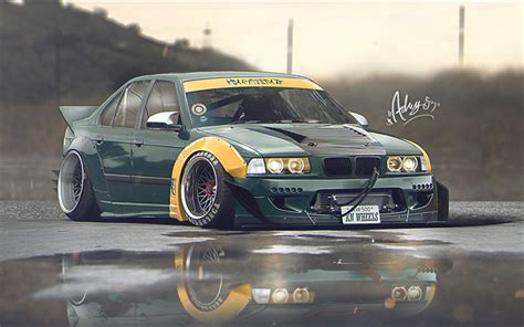 Download Wallpapers 4k E36 Bmw 3 Series Artwork Stance Tuning