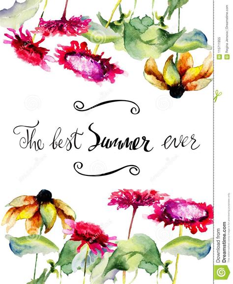 Spring Flowers With Title The Best Summer Ever Stock Illustration