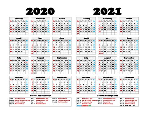Printable 2020 2021 Calendar 6 Templates