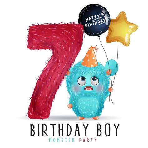 Cute Little Monster Birthday With Watercolor Illustration 2063730