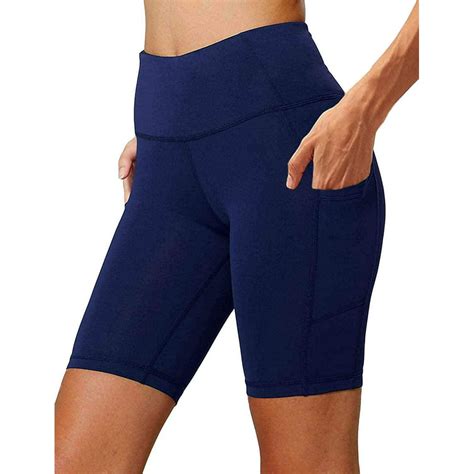 aoliks aoliks women s biker cycling yoga shorts workout shorts with pockets navy blue