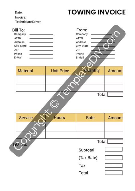 Towing Invoice Template Printable Blank In Pdf Excel Word In 2022