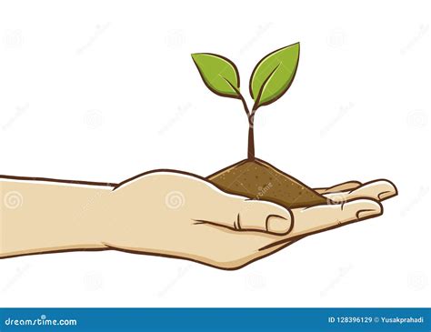 Hand Holding Plant And Soil In Its Palm Stock Vector Illustration Of