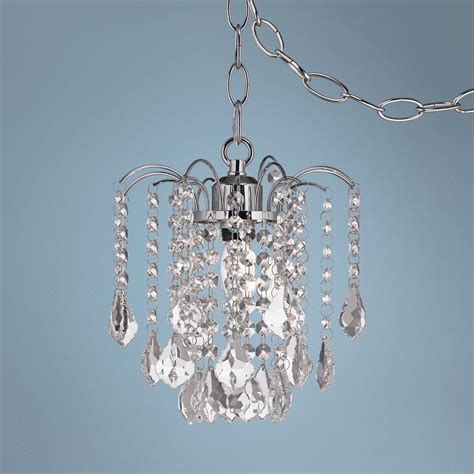 Hmvpl wooden plug in hanging light, farmhouse pendant lighting fixtures chandeliers with 16.4ft hanging cord and dimmer switch for. Nicolli Clear Crystal 8" Wide Swag Plug-In Mini Chandelier ...