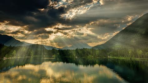 Wallpaper Nature Landscape Trees Forest Hdr Sun Rays Lake Hill