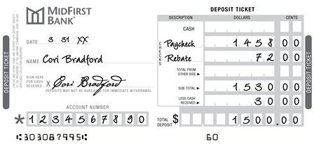 How to fill out a deposit slip less cash received. All About Checks - MidFirst Bank