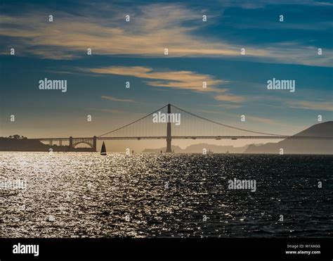 The Golden Gate Bridge Silhouette In Backlight San Francisco