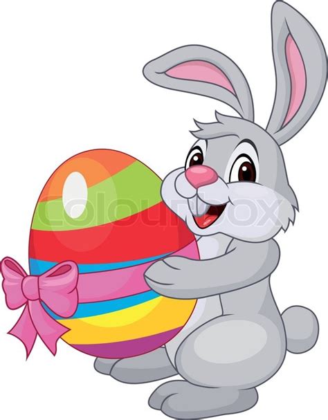 Vector Illustration Of Cute Rabbit Cartoon Holding Easter Egg Stock
