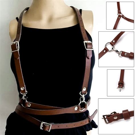 leather harness sexy women dark rock street strap body harness cool collar around neck