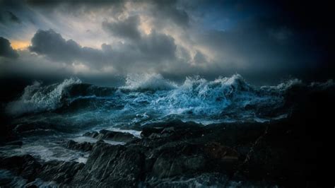 Nature Landscape Clouds Water Sea Rock Waves Storm