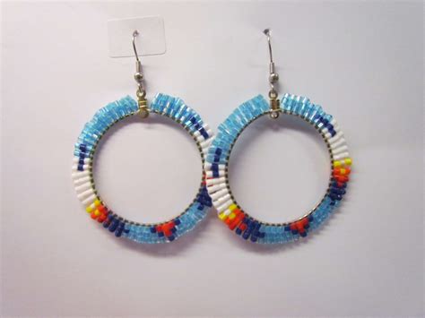 NATIVE AMERICAN BEADED EARRINGS BEAUTIFUL HOOP WITH FEATHER DESIGN