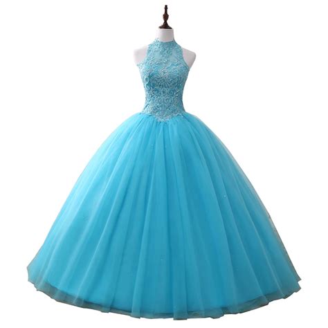 Blue Vestidos 15 Anos Crystal Tulle Ball Gown Quinceanera Dresses 2019