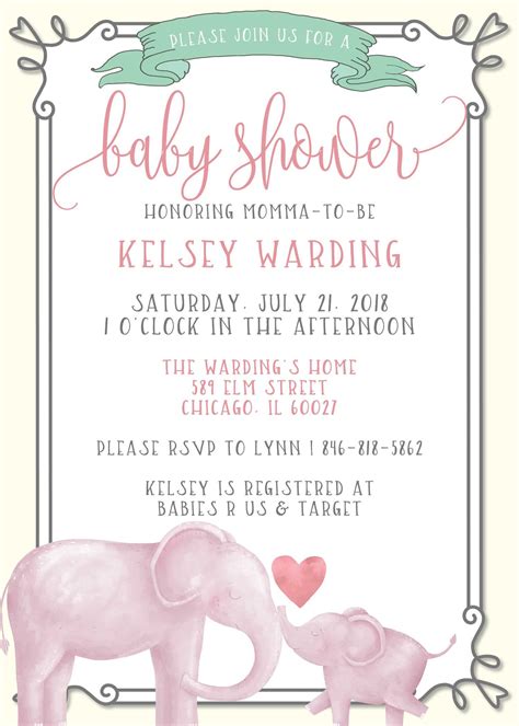 Baby Girl Elephant Baby Shower Invite | Children's Book Invite Insert | Jungle Baby Invite 
