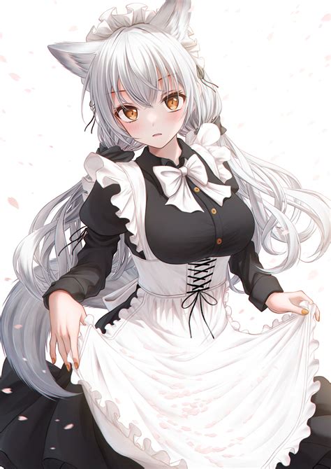Anime Girls Maid Outfit Animal Ears Maid Vertical Lifting Dress Cat