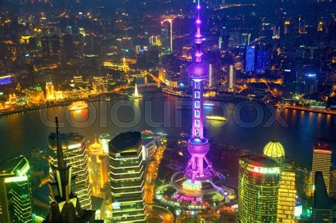 Aerial View Of Shanghai At Night China Stock Image Colourbox