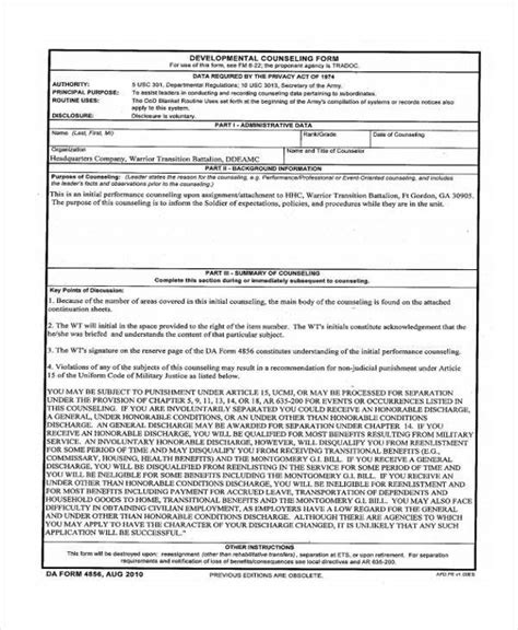 Army Counseling Form 4856 48 Counseling Form Examples In