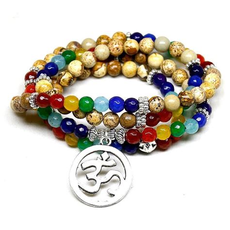 7 Chakra 108 Mala Natural Stone Beads Om Charm Bracelet Project Yourself