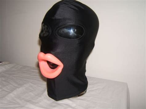 Black Spandex Gimp Mask With Latex Sissy Lips In Red Black Or Pink Size M Ebay