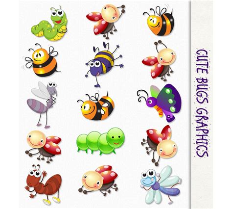 Cute Bugs Clip Art Insects Clipart Scrapbook Graphic