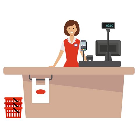 Cashbox Clipart Cashier Woman In Supermarket Market Seller Vector