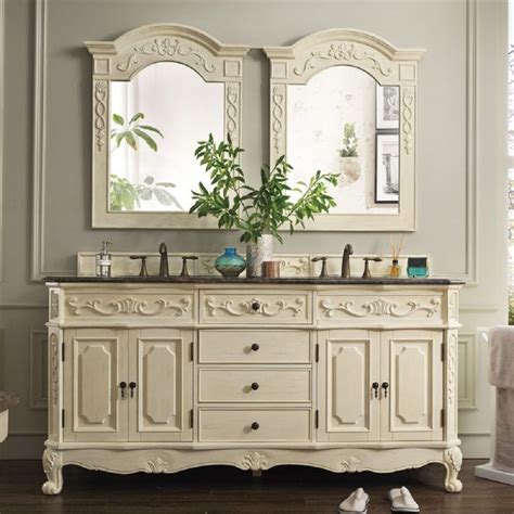 72 Inch White French Country Bathroom Vanity With Double Sinks And