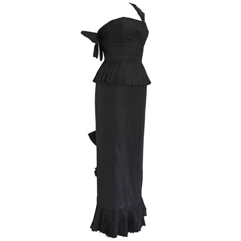 Chanel Black Silk Taffeta Pleated Asymmetric Evening Dress C 1986 For