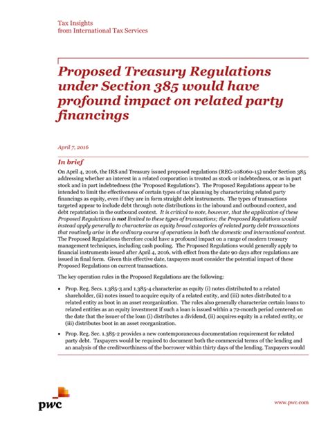 Proposed Treasury Regulations Under Section 385 Would