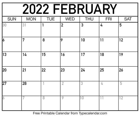 Calendar 2022 February Month Calendar Template 2022