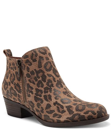 Lucky Brand Basel Leopard Printed Leather Side Zip Block Heel Ankle