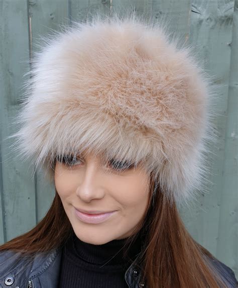 Caramel Faux Fur Hat Cosy Polar Fleece Lining Ladies Winter Hat Fake