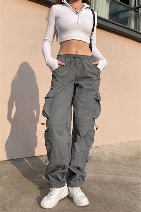 Y2k Loose Drawstring Low Waist Baggy Pockets Cargo Pants In 2022