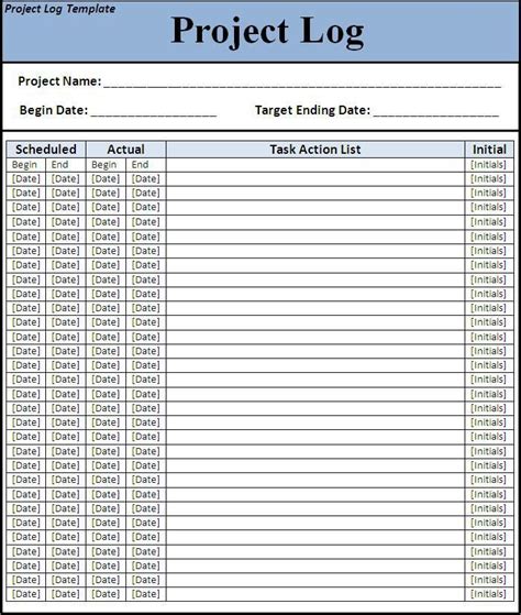Project Log Template Word Template Templates Printable Free Templates