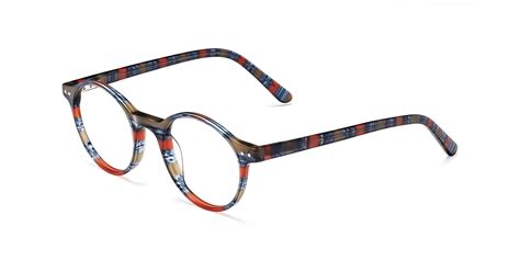 stripe blue red narrow acetate round blue light glasses 17519