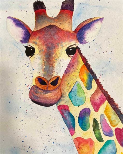 Art And Collectibles Watercolor Painting Colorful Giraffe Watercolor Etna