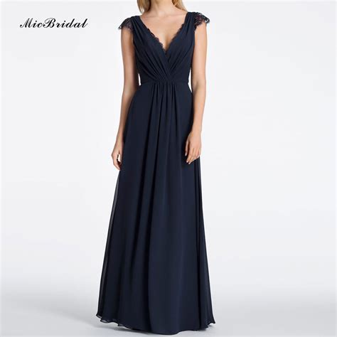 Sexy Backless Lace Navy Blue Bridesmaid Dresses 2016 New V Neck Pleated