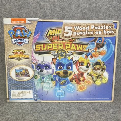 Nickelodeon Paw Patrol 5 Wooden Jigsaw Puzzles In Wood Storage Box