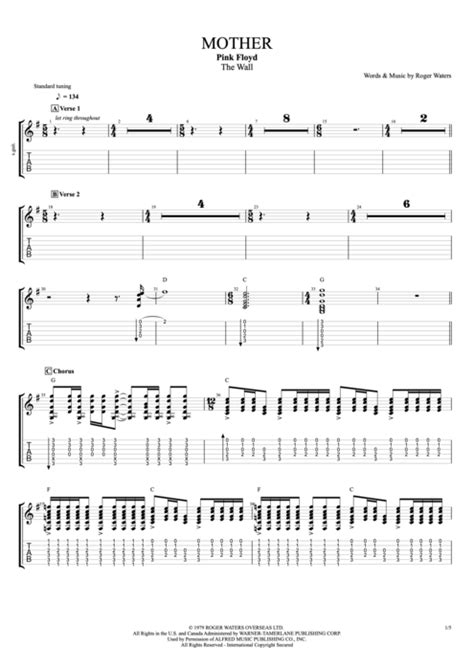 Mother Tab By Pink Floyd Guitar Pro Full Score Mysongbook