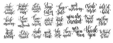 Set Of 25 Hand Written Lettering Motivational Quotes Stock Vector