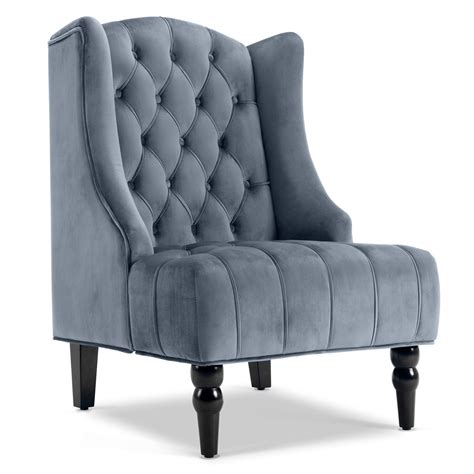 Wingback Accent Chair Tall High Back Living Room Tufted Nailhead Gray