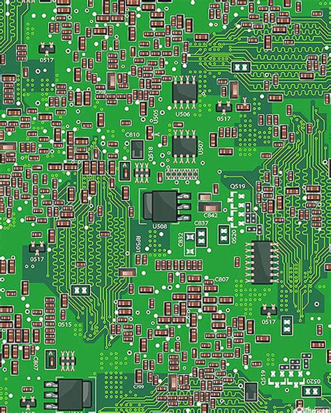 Computer Motherboard Fabric Circuit Board Green Fabric By Kaufman