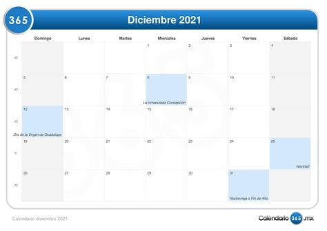 Calendario Diciembre 2021