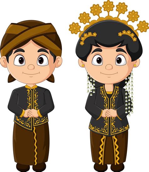 Cartoon Indonesian Couple Wearing Javanese Traditional Clothes 15219851