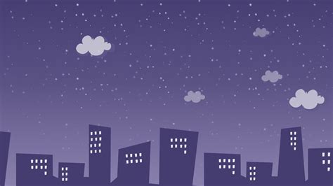 Hand Painted Cartoon City Silhouette Night At Night White Clouds