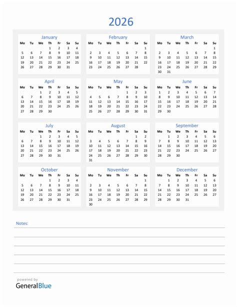 2026 Yearly Calendar Templates With Monday Start