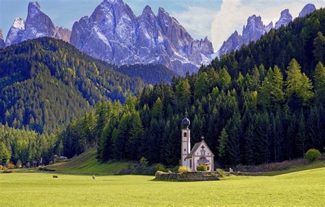 Wallpaper Forest Mountains Meadow Italy Church Italy The