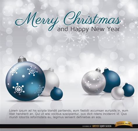 Merry Christmas Silver Blue Balls Card Vector Download
