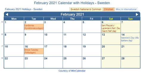 Print Friendly February 2021 Sweden Calendar For Printing