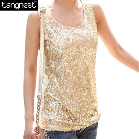 Women Spring Summer Plus Size Xl Tank Top Cotton Blended Casual Shining Bling Sequin