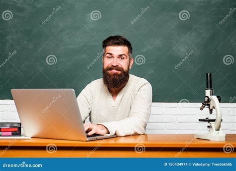 Bearded Tutor Near Chalkboard Student Studying Hard Exam Teachers Day